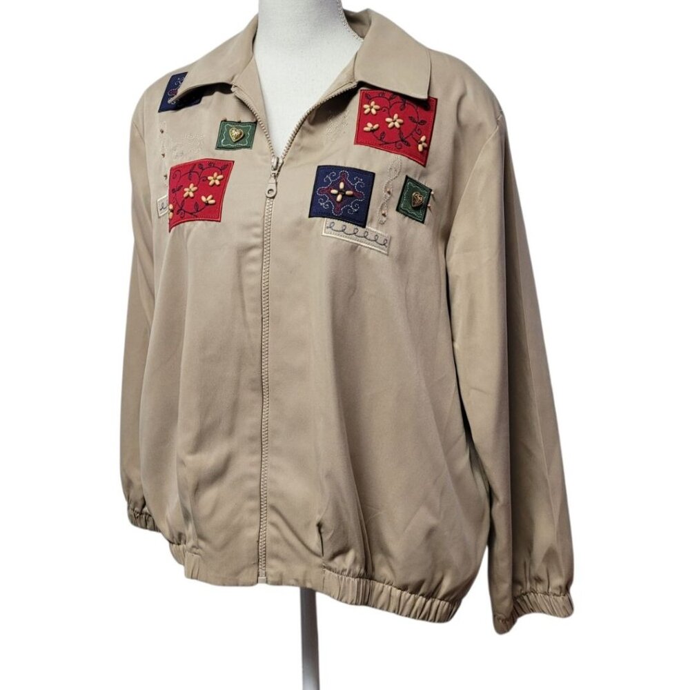 Alfred Dunner Petite Jacket Embroidered Shoulder Pads Womens 16 Tan Vintage‎